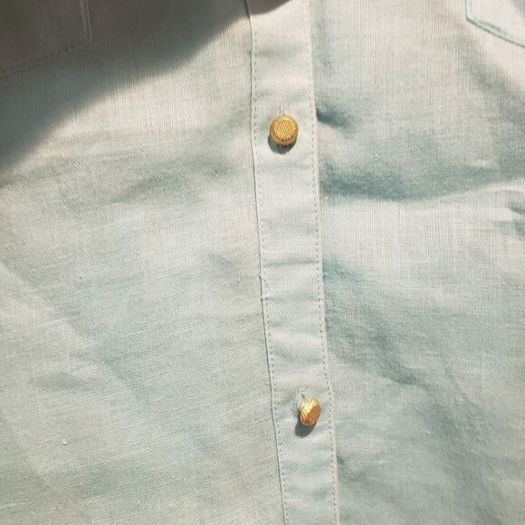 Chicos 1 Long Sleeve Light Aqua Shirt Blouse 100% Linen - Picture 8 of 10